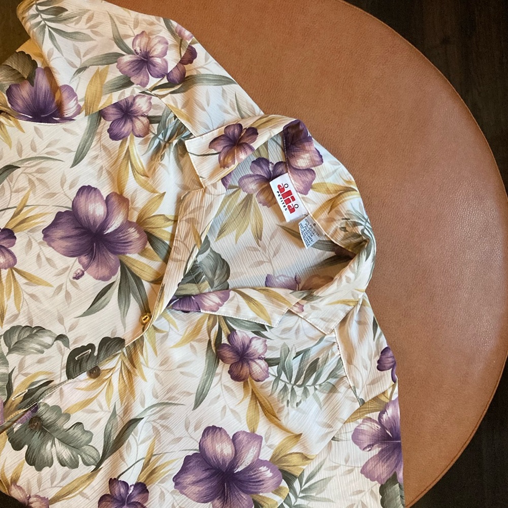 Vintage Hawaiian Floral Camp Collar Blouse